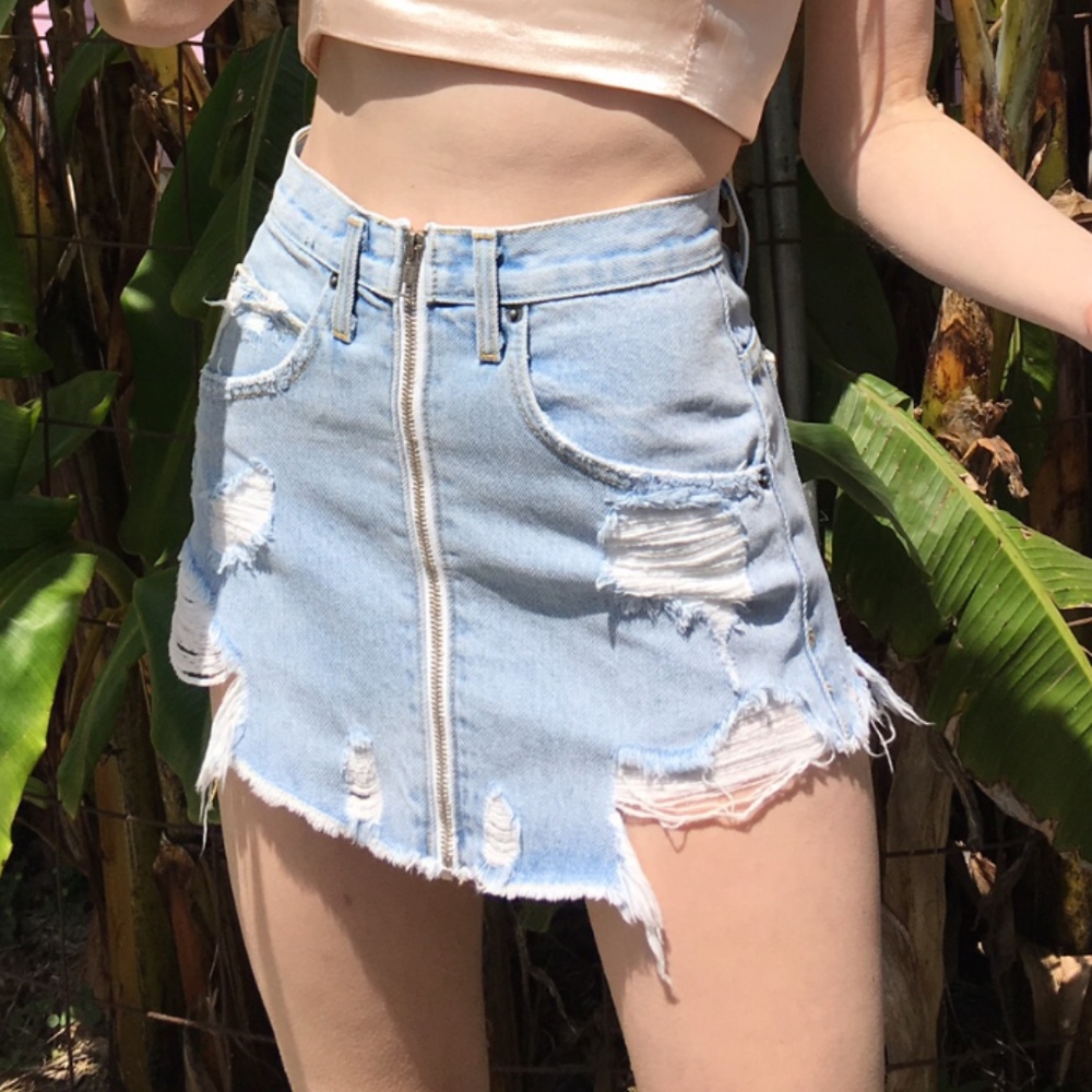 Zip-Up Mini Denim Skirt